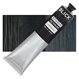 Blick Studio Oil Paint - Lamp Black, 200 ml tube and swatch