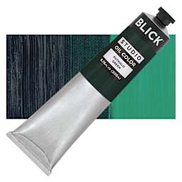 Blick Studio Oil Paint - Phthalo Green, 200 ml tube and swatch