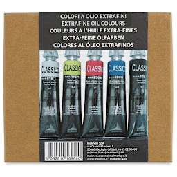 Maimeri Classico Oil Colors - Back of package of Set of 5 Primary Colors