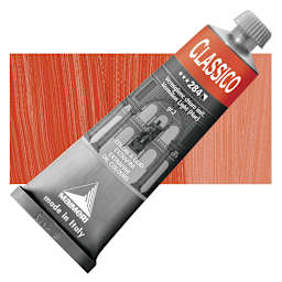 Maimeri Classico Oil Color - Vermilion Light (Hue), 60 ml tube and swatch