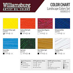 Williamsburg Handmade Oil Paints - Set of 8, Landscape, 22 ml Tubes, swatches
