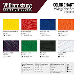 Williamsburg Handmade Oil Paints - Set of 8, Mixing, 22 ml Tubes, swatches