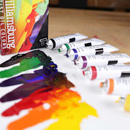 Williamsburg Handmade Oil Paints - Set of 8, Mixing, 22 ml Tubes, contents on desk