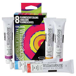 Williamsburg Handmade Oil Paints - Set of 8, Fluorescent, 22 ml Tubes, contents and packaging
