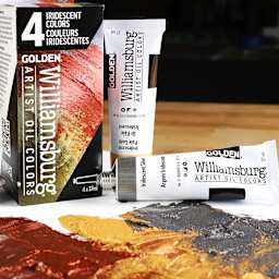 Williamsburg Handmade Oil Paints - Set of 4, Iridescent, 37 ml Tubes, contents on desk