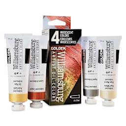 Williamsburg Handmade Oil Paints - Set of 4, Iridescent, 37 ml Tubes, contents and packaging