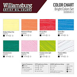 Williamsburg Handmade Oil Paints - Set of 8, Bright, 22 ml Tubes, swatches