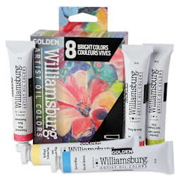 Williamsburg Handmade Oil Paints - Set of 8, Bright, 22 ml Tubes, contents and packaging