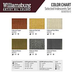 Williamsburg Handmade Oil Paints - Set of 6, Selected Iridescent, 40 ml, color chart