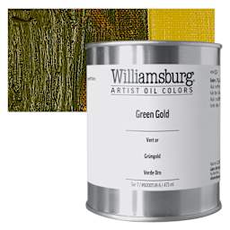 Williamsburg Handmade Oil Paint - Green Gold, 16 oz can and swatch