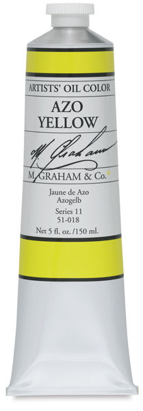 M. Graham Artists' Oil Paints and Sets - Front of 150 ml Azo Yellow Tube 