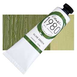 Gamblin 1980 Oil Paint - Olive Green, 37 ml tube and swatch