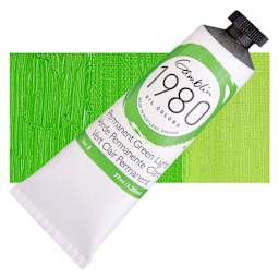 Gamblin 1980 Oil Paint - Permanent Green Light, 37 ml tube and swatch