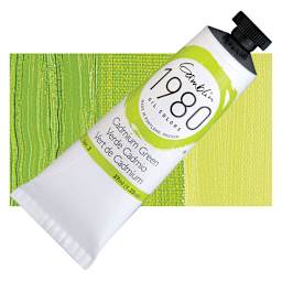 Gamblin 1980 Oil Paint - Cadmium Green, 37 ml tube and swatch