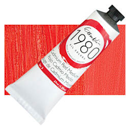 Gamblin 1980 Oil Paint - Cadmium Red Medium, 37 ml tube and swatch