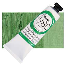 Gamblin 1980 Oil Paint - Chromium Oxide Green, 37 ml tube and swatch