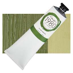 Gamblin 1980 Oil Paint - Olive Green, 150 ml tube and swatch