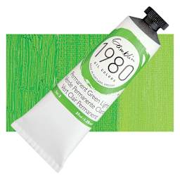 Gamblin 1980 Oil Paint - Permanent Green Light, 37 ml tube and swatch