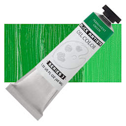 Blick Artists' Oil Paint - Permanent Green, 40 ml tube and swatch