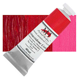 Michael Harding Artists Oil Color - Quinacridone Coral, 40 ml tube and swatch