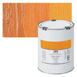 Michael Harding Artists Oil Paint - Indian Yellow, 1 Liter and swatch