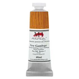 Michael Harding Artists Oil Color - New Gamboge, front of 40 ml tube