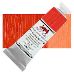 Michael Harding Artists Oil Color - Orange Benzimidazolone, 40 ml tube and swatch