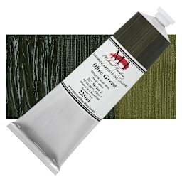 Michael Harding Artists Oil Color - Olive Green, 225 ml tube and swatch
