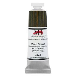 Michael Harding Artists Oil Color - Olive Green, front of 40 ml tube