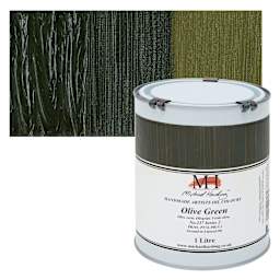 Michael Harding Artists Oil Color - Olive Green, 1 Liter can and swatch