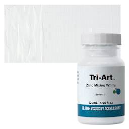 Tri-Art High Viscosity Artist Acrylic - Zinc Mixing White, 120 ml jar and swatch