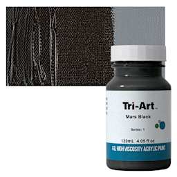 Tri-Art High Viscosity Artist Acrylic - Mars Black, 120 ml jar and swatch