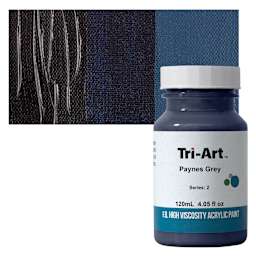 Tri-Art High Viscosity Artist Acrylic - Payne's Gray, 120 ml jar and swatch
