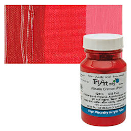 Tri-Art High Viscosity Artist Acrylic - Alizarin Crimson Hue, 120 ml jar and swatch