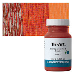 Tri-Art High Viscosity Artist Acrylic - Transparent Red Oxide, 120 ml jar and swatch