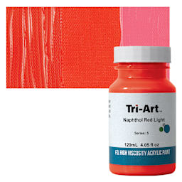 Tri-Art High Viscosity Artist Acrylic - Naphthol Red Light, 120 ml jar and swatch