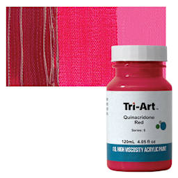 Tri-Art High Viscosity Artist Acrylic - Quinacridone Red, 120 ml jar and swatch