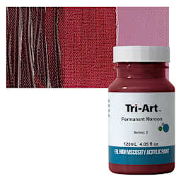 Tri-Art High Viscosity Artist Acrylic - Permanent Maroon, 120 ml jar and swatch