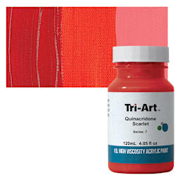 Tri-Art High Viscosity Artist Acrylic - Quinacridone Scarlet, 120 ml jar and swatch