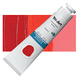 Tri-Art High Viscosity Artist Acrylic - Quinacridone Scarlet, 60 ml tube and swatch