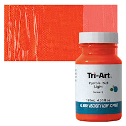 Tri-Art High Viscosity Artist Acrylic - Pyrrole Red Light, 120 ml jar and swatch