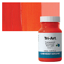Tri-Art High Viscosity Artist Acrylic - Transparent Permanent Red Light, 120 ml jar and swatch