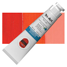 Tri-Art High Viscosity Artist Acrylic - Transparent Permanent Red Light, 60 ml tube and swatch