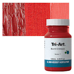 Tri-Art High Viscosity Artist Acrylic - Burnt Crimson, 120 ml jar and swatch