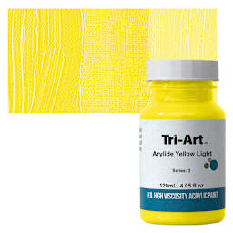 Tri-Art High Viscosity Artist Acrylic - Arylide Yellow Light, 120 ml jar and swatch