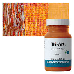 Tri-Art High Viscosity Artist Acrylic - Golden Yellow, 120 ml jar and swatch