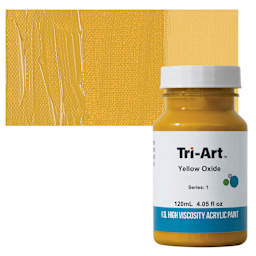 Tri-Art High Viscosity Artist Acrylic - Yellow Oxide, 120 ml jar and swatch
