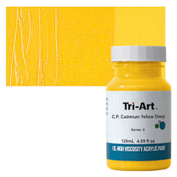 Tri-Art High Viscosity Artist Acrylic - C.P. Cadmium Yellow Deep, 120 ml jar and swatch