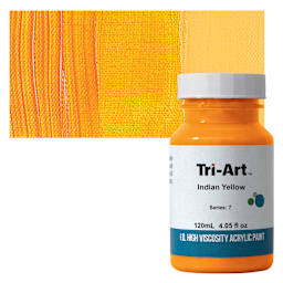 Tri-Art High Viscosity Artist Acrylic - Indian Yellow, 120 ml jar and swatch