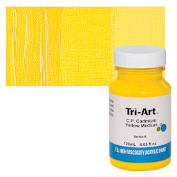 Tri-Art High Viscosity Artist Acrylic - C.P. Cadmium Yellow Medium, 120 ml jar and swatch